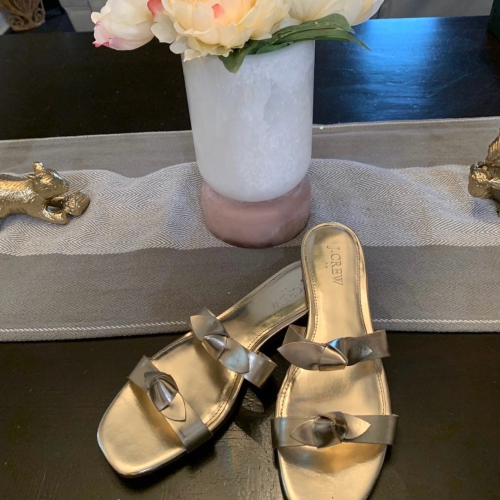 J. Crew Metallic Gold Bow Sandals